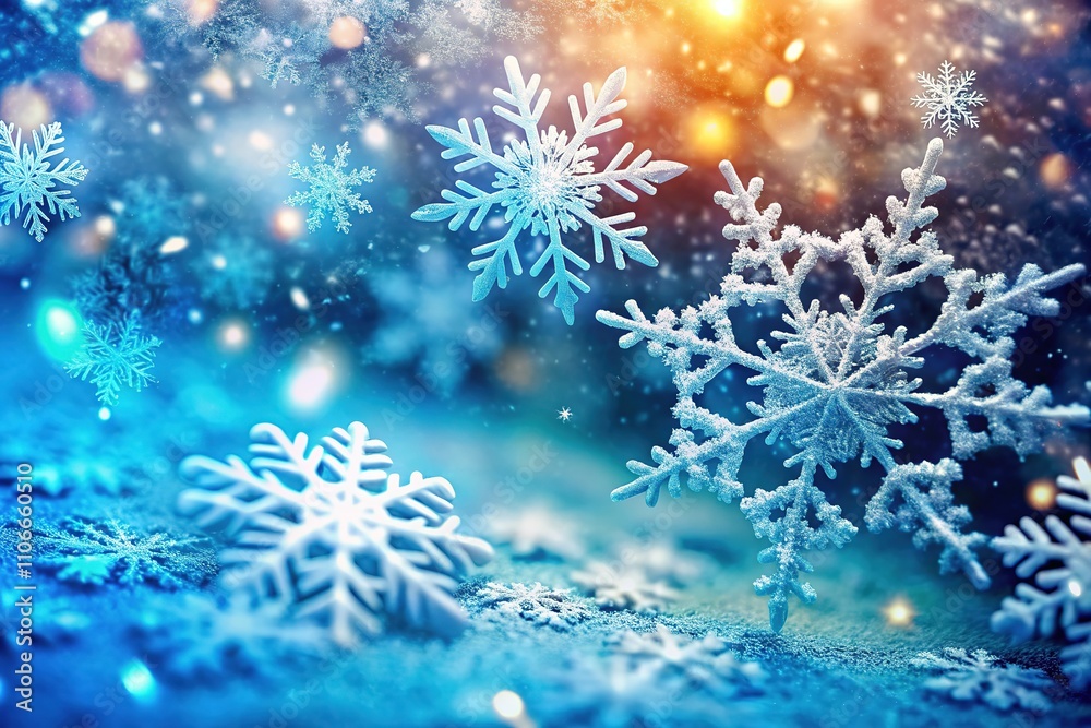 Abstract Winter Scene - Blue Textured Surface with Snowflakes Abstract Winter Scene - Blue Textured Surface with Snowflakes