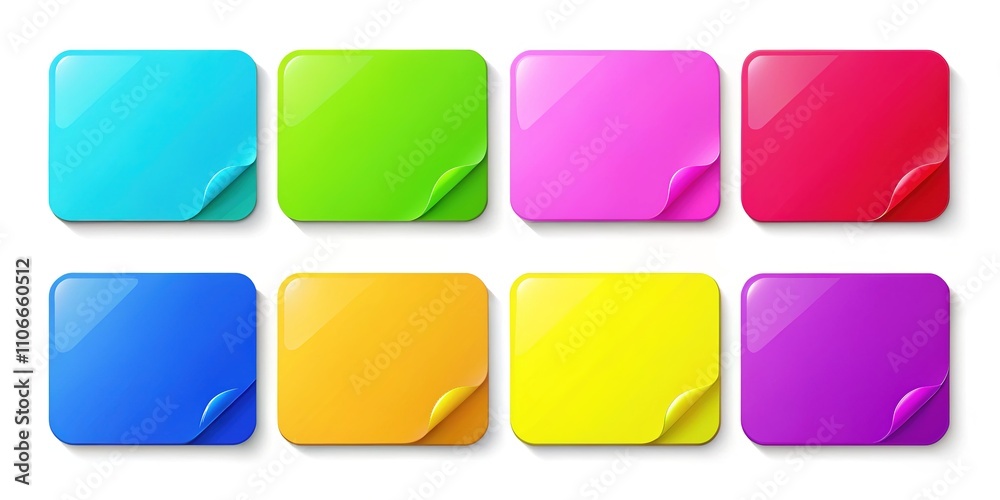 Adhesive Stickers Mockup, Curved Corners, Blank Labels Adhesive Stickers Mockup, Curved Corners, Blank Labels