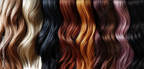 Comprehensive presentation of artistic hair extensions with varied textures.