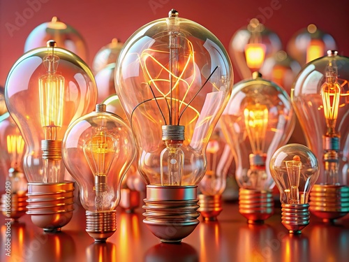 Artistic Light Bulbs on Coral Background