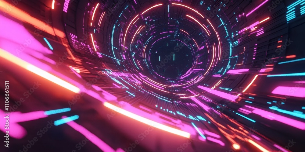A colorful, neon tunnel with a bright pink and blue section A colorful, neon tunnel with a bright pink and blue section