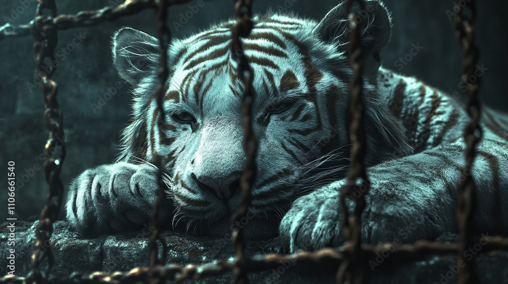 Title: The Reality of a Captive White Tiger: A Reflection on Wildlife Conservation and Animal Welfare Title: The Reality of a Captive White Tiger: A Reflection on Wildlife Conservation and Animal Welfare