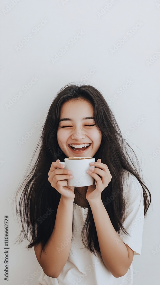 girl sipping cup of coffee, asian, summer, energetic, smiling, happy, close up, white background, realistic, 35mm, girl sipping cup of coffee, asian, summer, energetic, smiling, happy, close up, white background, realistic, 35mm,