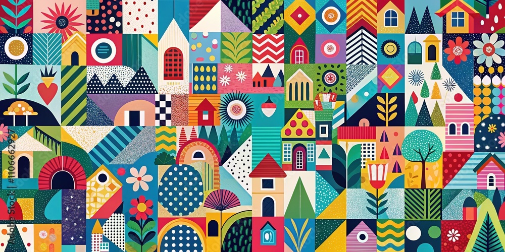 Colorful Abstract Collage Pattern - Scandinavian Inspired Colorful Abstract Collage Pattern - Scandinavian Inspired