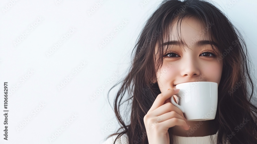 girl sipping cup of coffee, asian, summer, energetic, smiling, happy, close up, white background, realistic, 35mm, girl sipping cup of coffee, asian, summer, energetic, smiling, happy, close up, white background, realistic, 35mm,