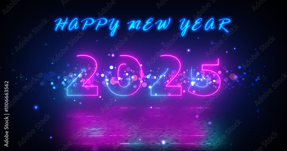 Modern way neon colored trendy 2025 Wishes BG. Happy New Year Message Sparkles Christmas time festive holiday season. New Beginnings full of excitement magical greeting 3d. Spectacular bg. Modern way neon colored trendy 2025 Wishes BG. Happy New Year Message Sparkles Christmas time festive holiday season. New Beginnings full of excitement magical greeting 3d. Spectacular bg.