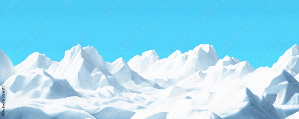 Fototapeta premium A serene landscape of snow-covered mountains under a clear blue sky.