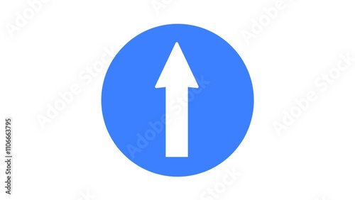 A simple, clean graphic of a blue traffic sign with a white arrow pointing straight up.