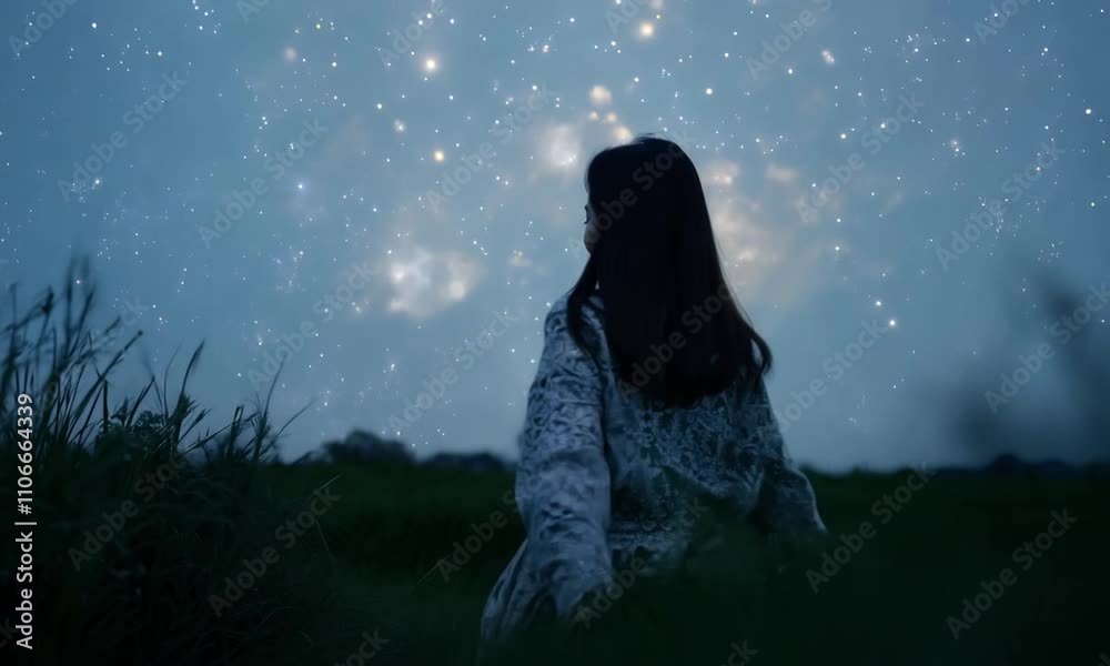 Starry Night Serenity: A Woman Under the Celestial Canvas