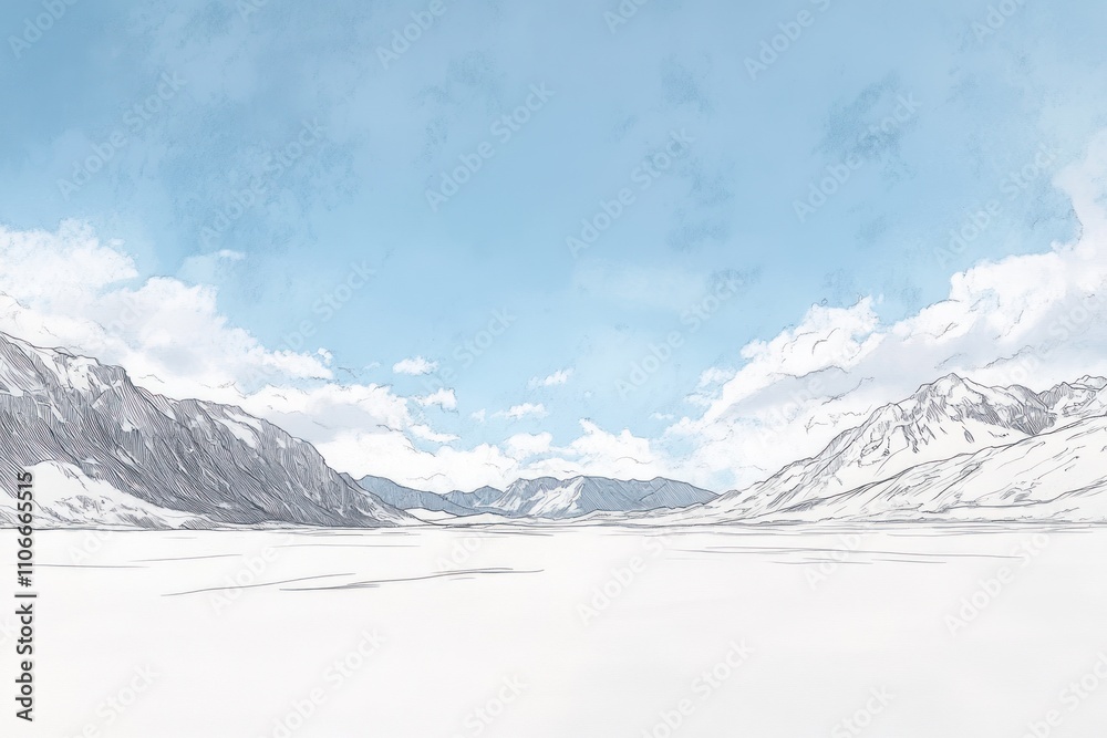 Fototapeta premium A serene winter landscape with mountains and a clear blue sky.