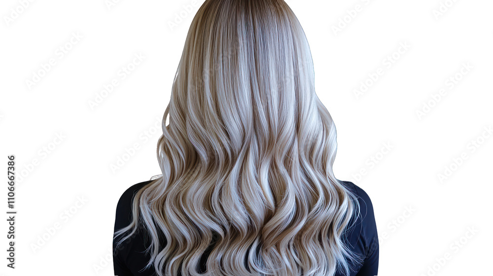 Long light blonde hair, full view from the back, wavy and straight design in PNG format. Long light blonde hair, full view from the back, wavy and straight design in PNG format.