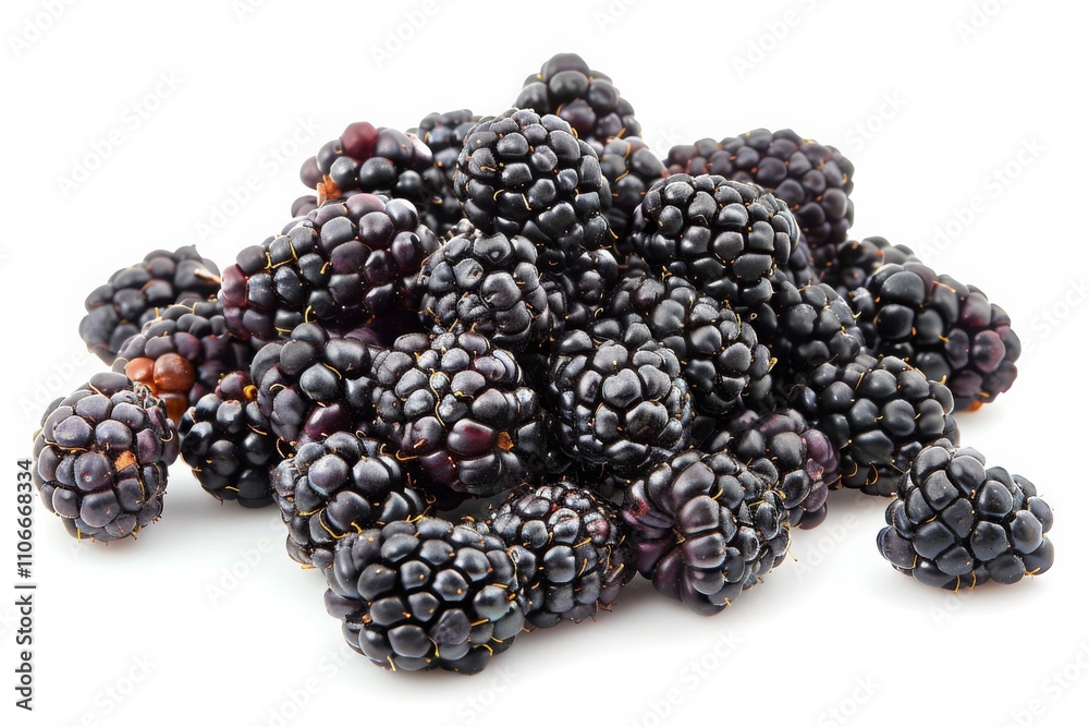 Close-up of a Pile of Ripe Blackberries. White Background. Close-up of a Pile of Ripe Blackberries. White Background.