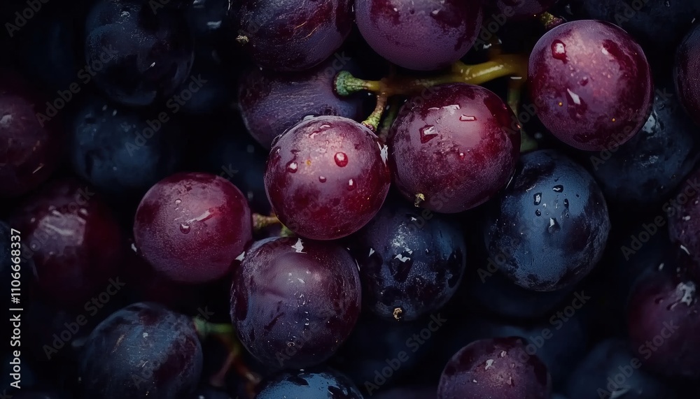 Fototapeta premium Top View Of Fresh Organic Sweet Red Grapes: A Detailed Look At The Texture Of Healthy Red Wine Grapes.