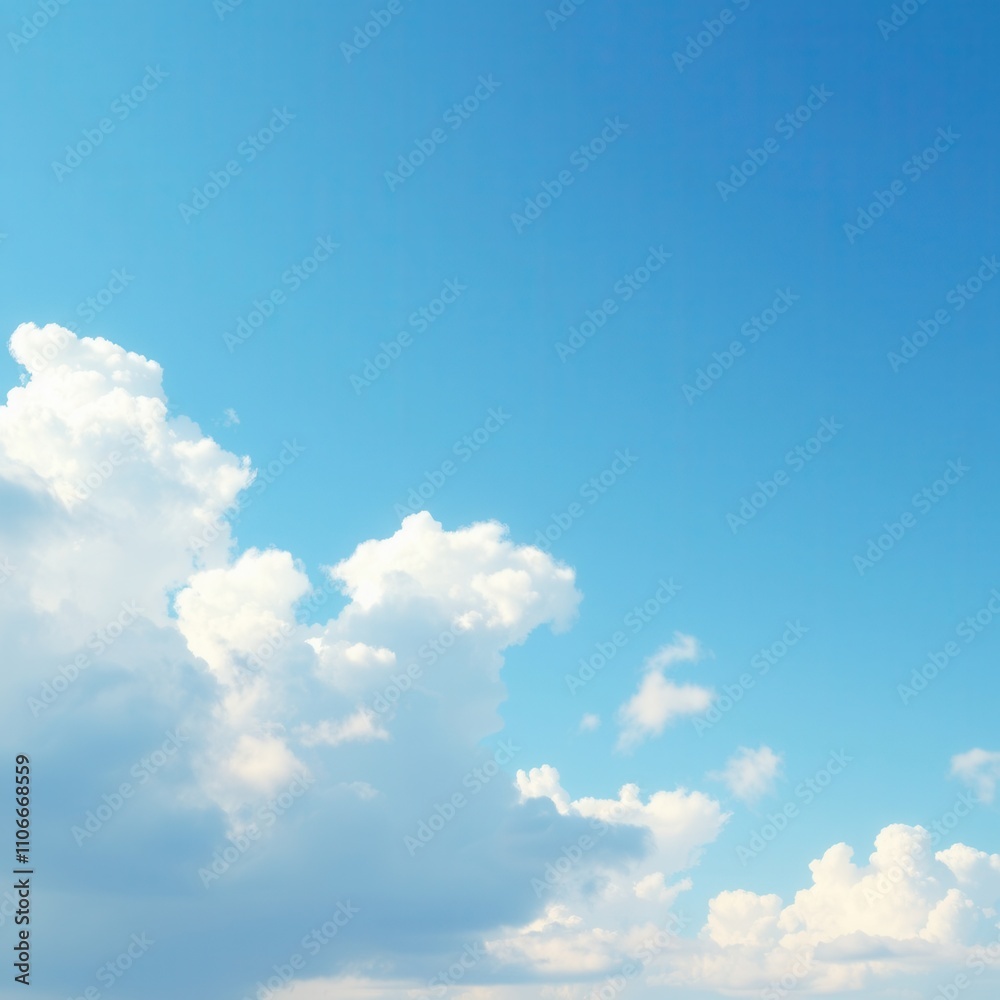 Sunny sky with white fluffy clouds floating gently across the horizon, clear blue sky, cloud formations, fluffy clouds, serene landscape Sunny sky with white fluffy clouds floating gently across the horizon, clear blue sky, cloud formations, fluffy clouds, serene landscape