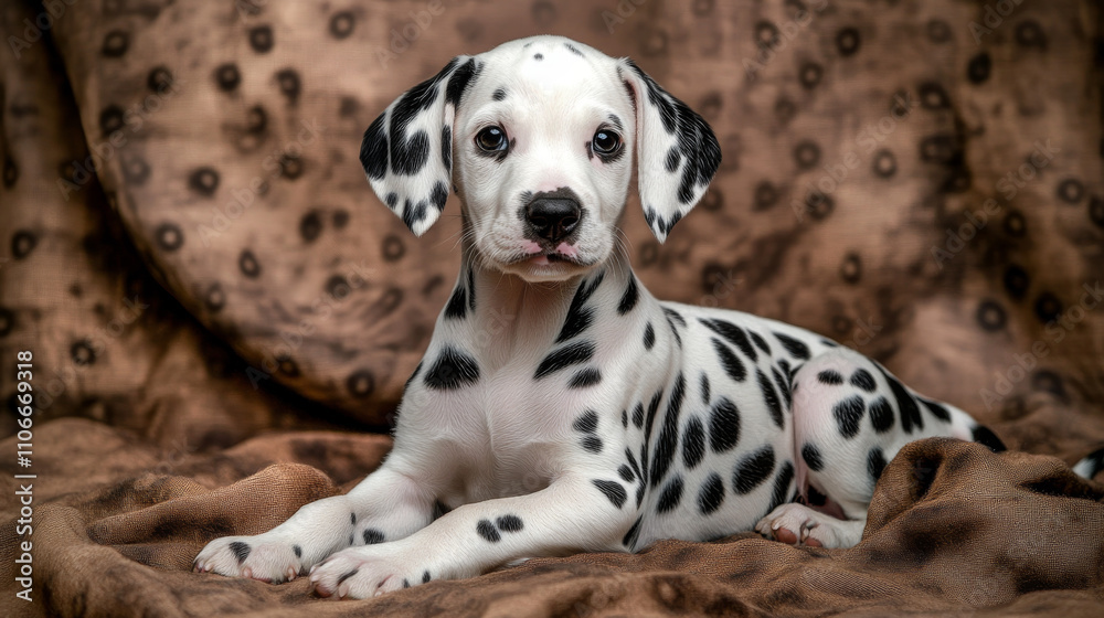 Photo of a Dalmatian puppy with black spots on a background Photo of a Dalmatian puppy with black spots on a background