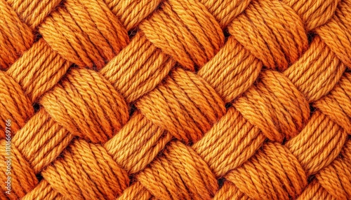 Orange Jacquard Woven Coarse Weave Texture Upholstery Fabric For Textile, Furniture, Wallpaper, And Backdrop. Close Up Macro Of Cloth Structure.