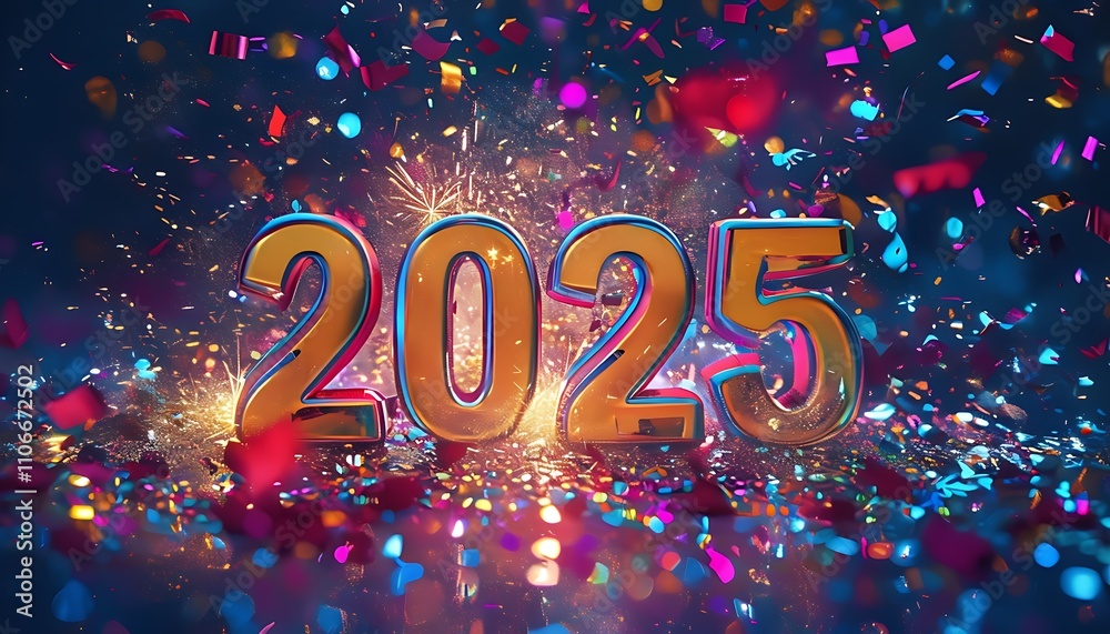 sparkling 2025 surrounded by colorful confetti sparkling 2025 surrounded by colorful confetti
