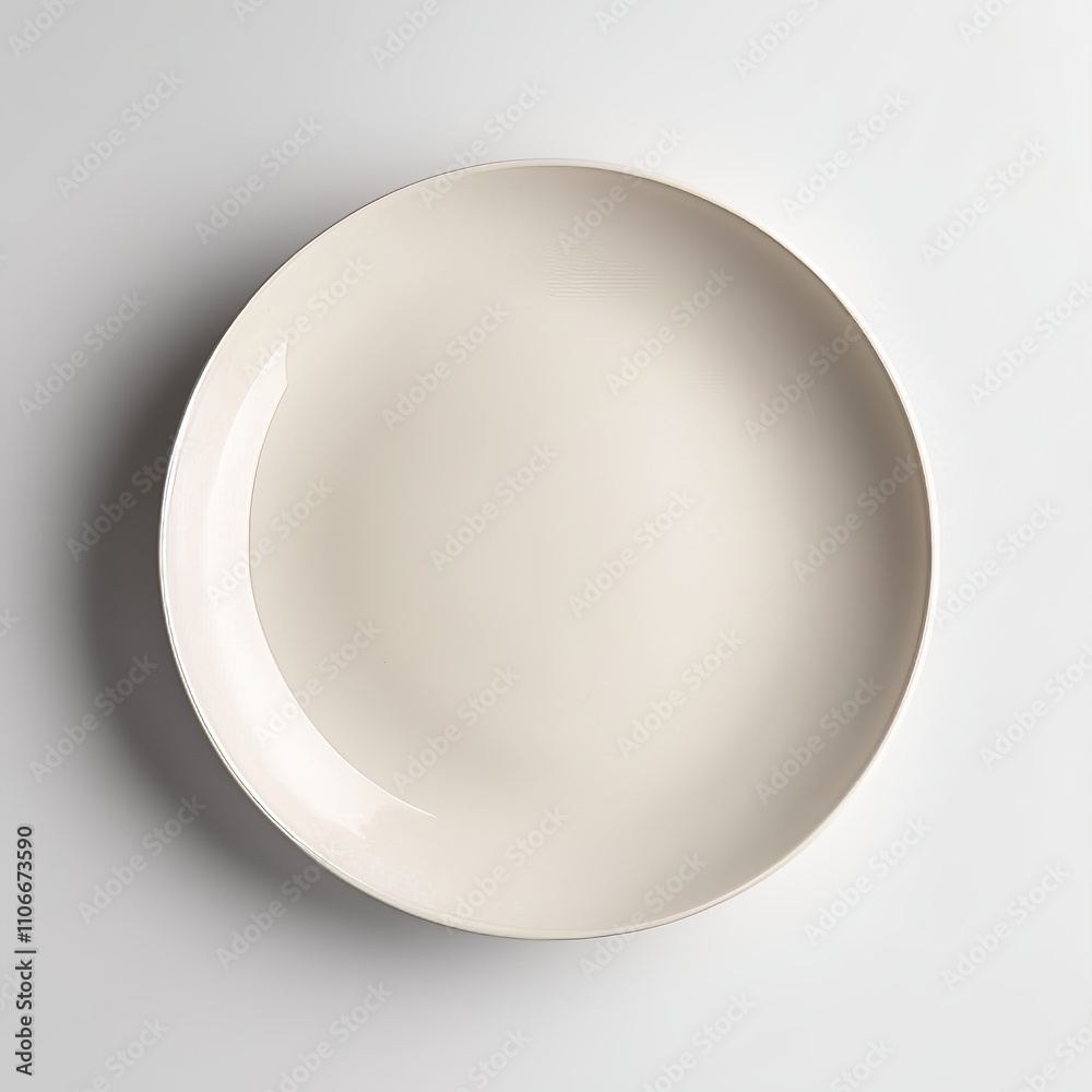 A glossy round ceramic plate with subtle textures is elegantly displayed on a white background. A glossy round ceramic plate with subtle textures is elegantly displayed on a white background.