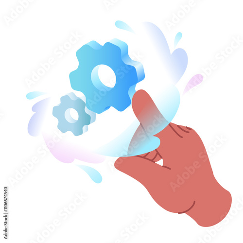 Finger pressing on gears settings button