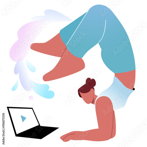 Woman participating in an online yoga class