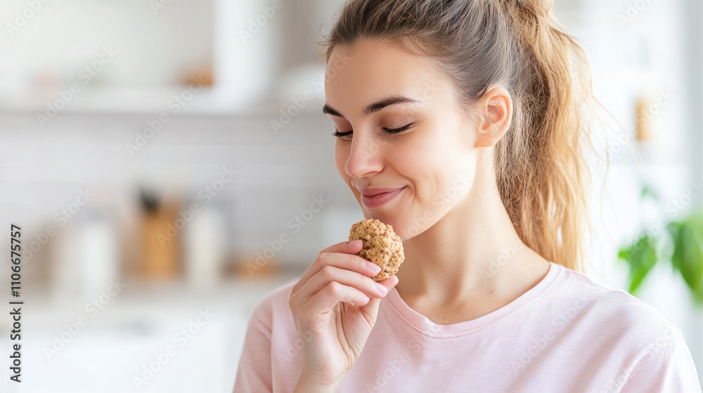 Germany woman grabbing eating cookies at kitchen, enjoy family tradition Germany woman grabbing eating cookies at kitchen, enjoy family tradition