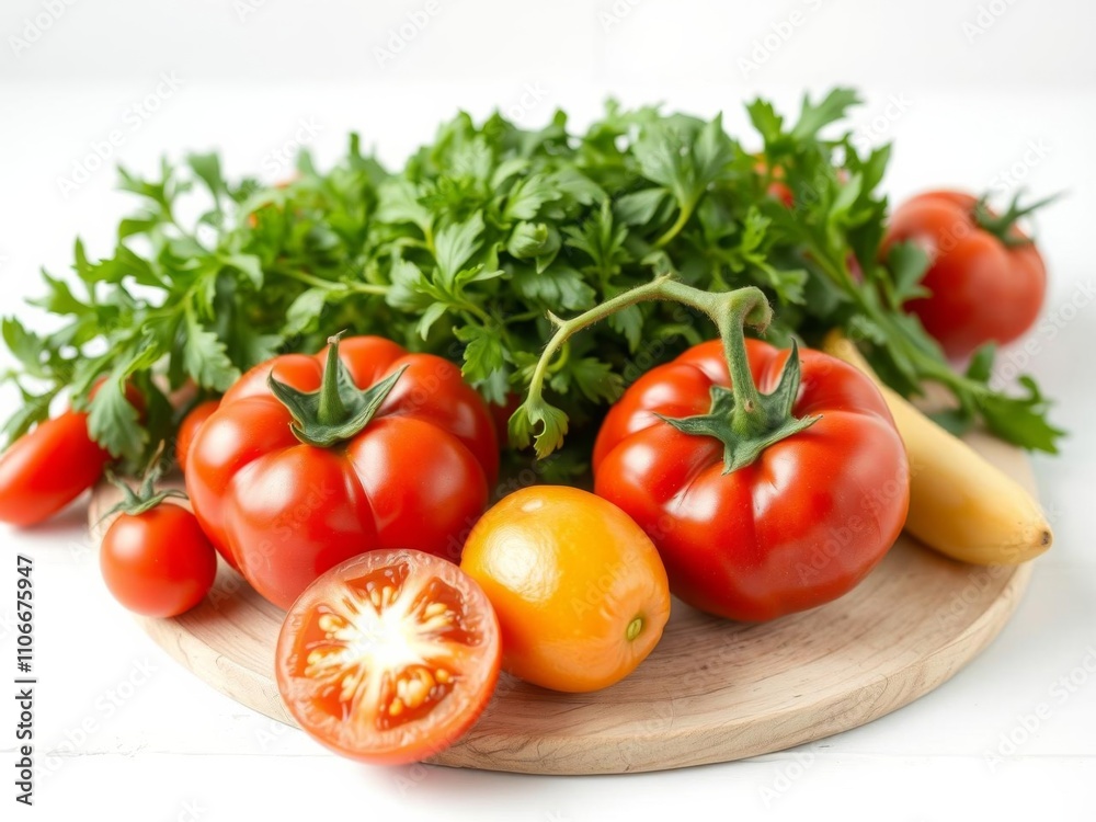 Fresh red tomatoes arranged on a white board background, diet, cooking Fresh red tomatoes arranged on a white board background, diet, cooking