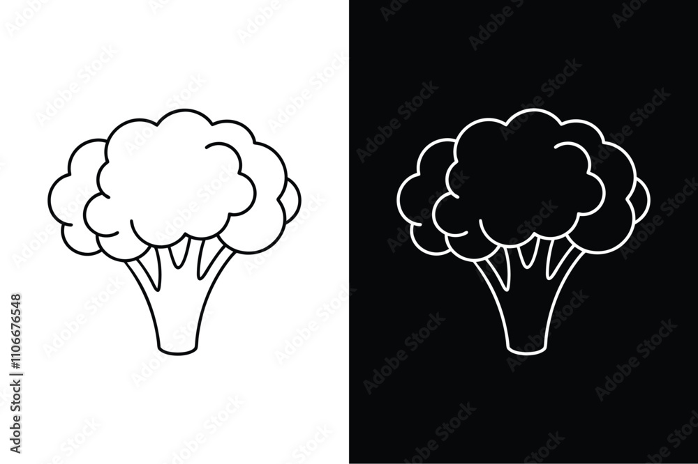 Broccoli Vegetable Line Icon. Fresh Vector Design in Black and White Broccoli Vegetable Line Icon. Fresh Vector Design in Black and White