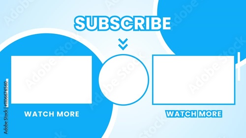 youtube end screen blue end screen with subscribe button, white rectangles, and circles suitable for YouTube or video content. Engaging design.
