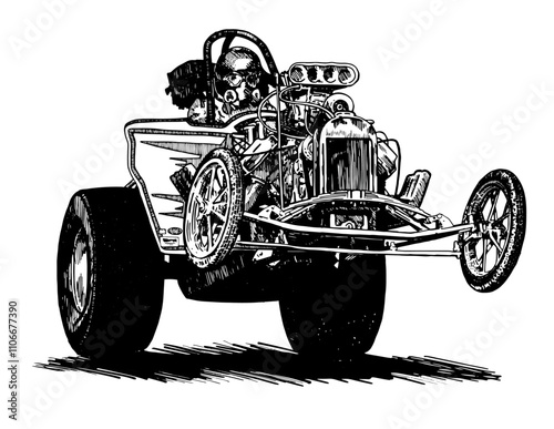 Wheels standing vintage nitro dragster illustration photo