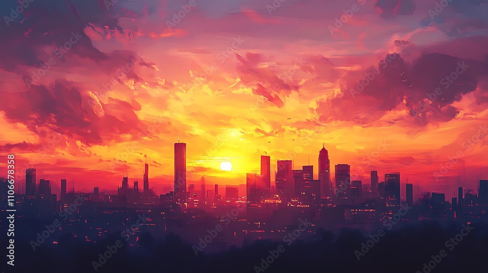 sunset over a modern cityscape with tall buildings and a vibrant skyline sunset over a modern cityscape with tall buildings and a vibrant skyline