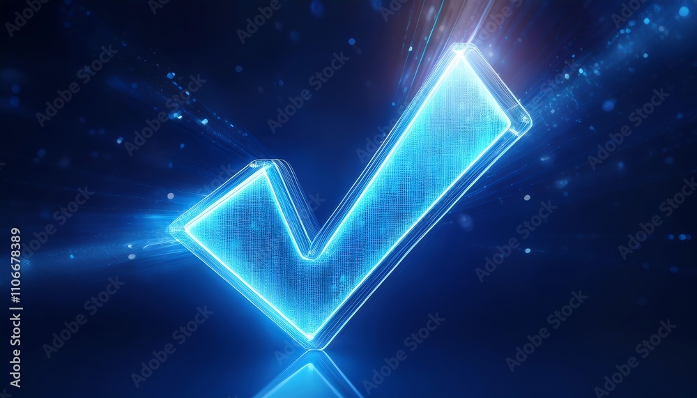 A glowing blue check mark symbolizing approval or confirmation against a dark background. A glowing blue check mark symbolizing approval or confirmation against a dark background.