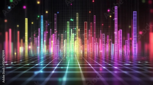 Colorful Abstract Sound Wave Visuals with Grid Background