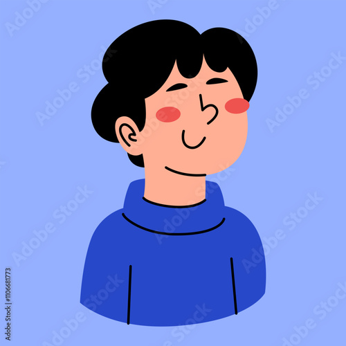 Happy Boy Illustration: A cheerful illustration of a boy with rosy cheeks, wearing a blue turtleneck sweater, conveys happiness and warmth.