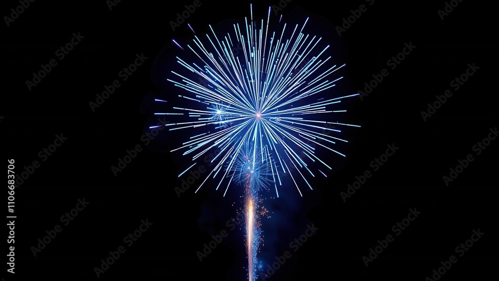 Close-up of a single isolated blue firework exploding in the sky, explosive energy, light show, fireworks explosion, night sky scene, blue burst Close-up of a single isolated blue firework exploding in the sky, explosive energy, light show, fireworks explosion, night sky scene, blue burst