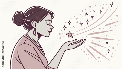 magic particles on the palms of a woman, a stream of magical energy emanating from female hands
