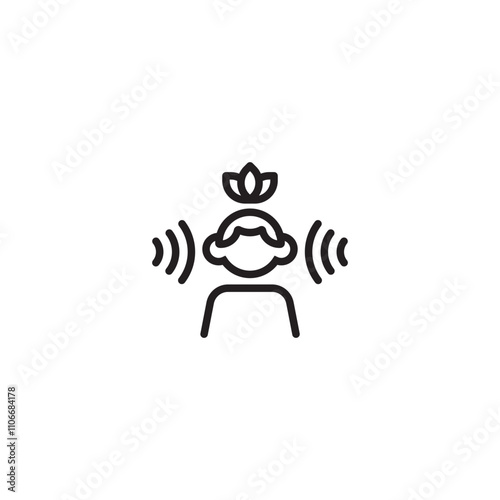 Autonomous sensory meridian response, ASMR icon. Man head profile with headphones, enjoying sounds, whisper or music. Editable icon.