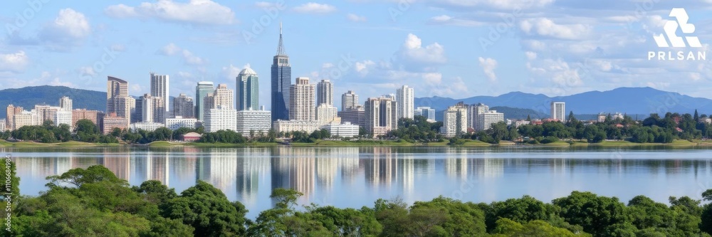 Scenic view of Parque das Nacoes Indigenas lake with city buildings in background, Campo Grande, Mato Grosso do Sul, Brazil, Brazil, parque das nacoes indigenas Scenic view of Parque das Nacoes Indigenas lake with city buildings in background, Campo Grande, Mato Grosso do Sul, Brazil, Brazil, parque das nacoes indigenas