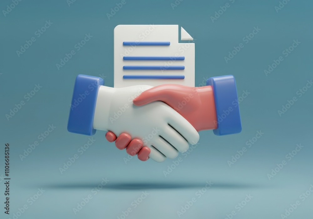 3D Render of a Handshake with Document 3D Render of a Handshake with Document