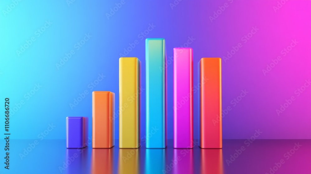 Colorful 3D Bar Graph Against Vibrant Gradient Background Colorful 3D Bar Graph Against Vibrant Gradient Background