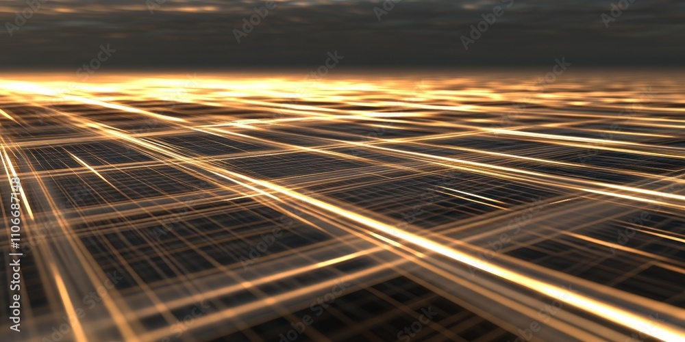 Abstract representation of light beams creating a dynamic grid-like pattern. Abstract representation of light beams creating a dynamic grid-like pattern.