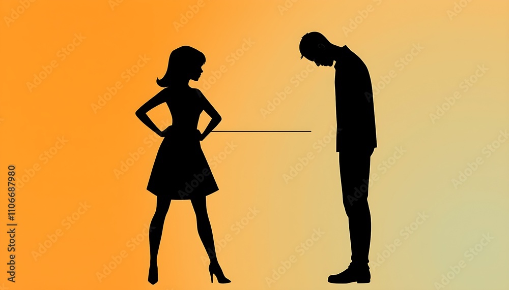 A Delicate Connection: Silhouettes of a Man and Woman Against a Gradient Background A Delicate Connection: Silhouettes of a Man and Woman Against a Gradient Background