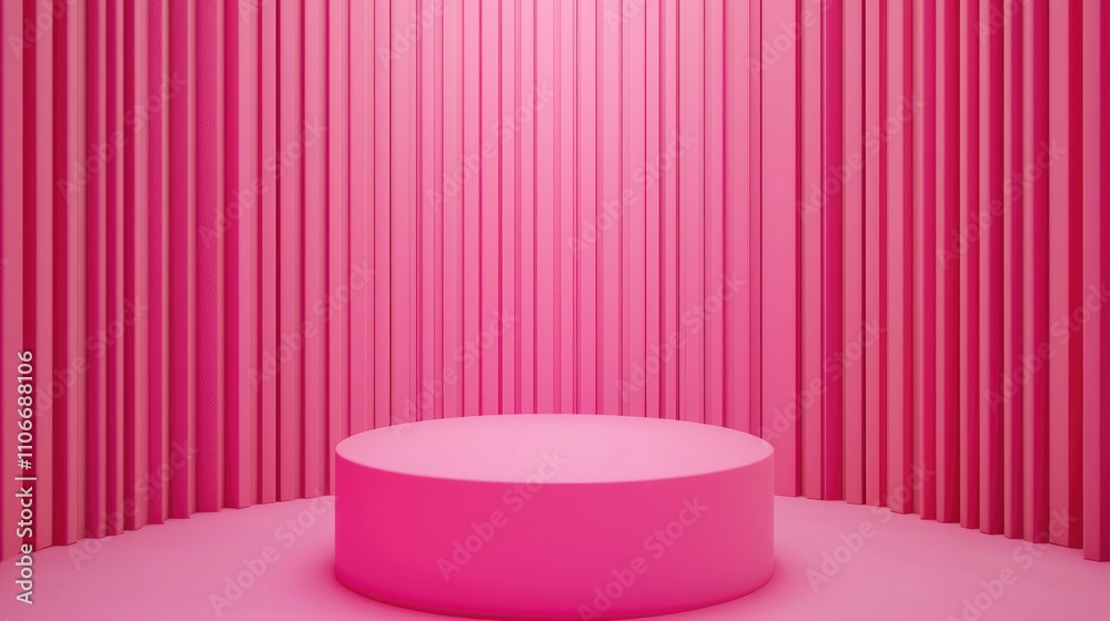 Pink Cylindrical Platform in a Pink Vertical Striped Room Pink Cylindrical Platform in a Pink Vertical Striped Room