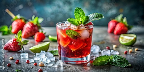 Refreshing Strawberry Mint Lime Cooler with Ice Cubes