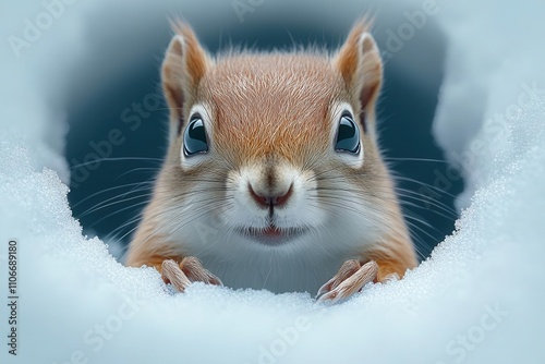 Obraz na płótnie surprised squirrel cautiously peeking around a corner, highlighted against a digitally created blue background, capturing its curious expression and playful demeanor in a whimsical style w salonie