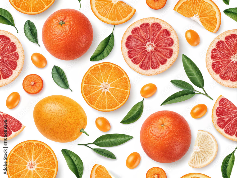 Seamless pattern with mix fruit on white background.