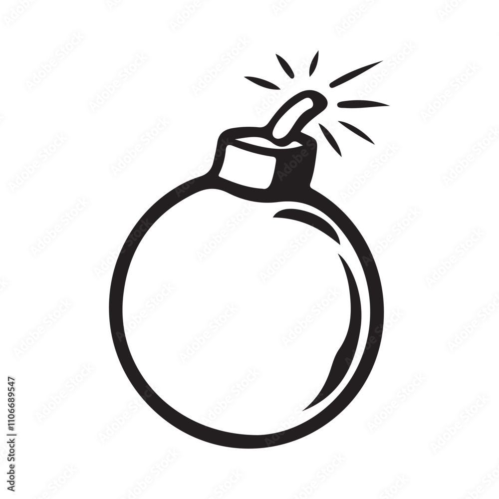 Bomb Icon Silhouette Vector Isolated on White. Bomb Icon Silhouette Vector Isolated on White.