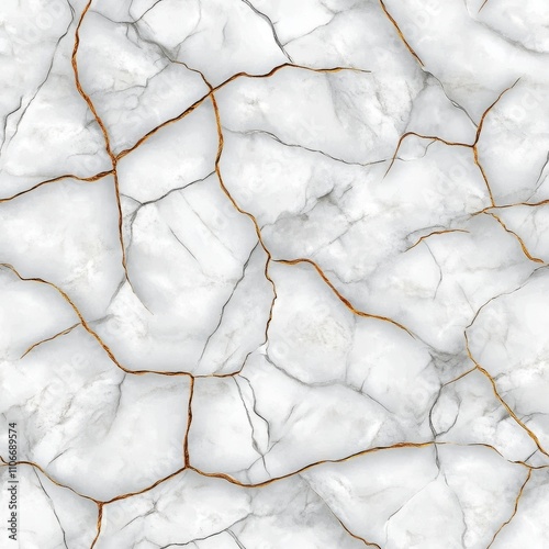 A seamless pattern of cracked white marble, highlighted with intricate gold veins.