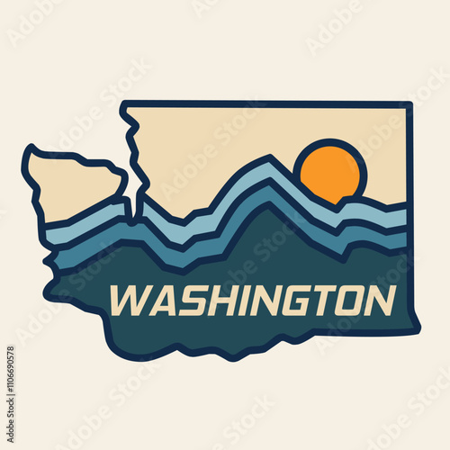 Washington Nature Design in Retro Line Style Perfect for Print, Apparel, etc