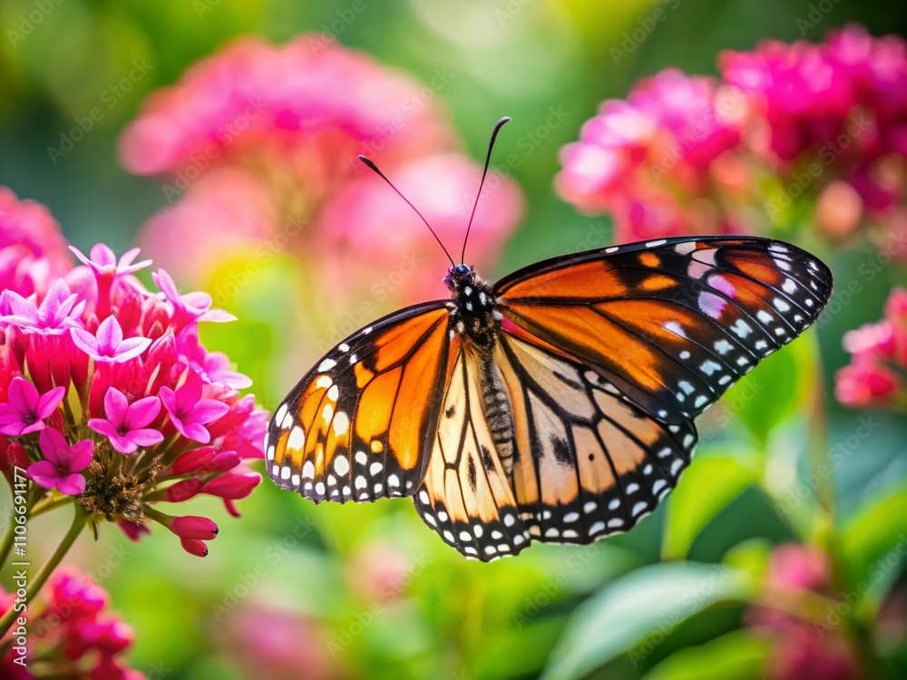Captivating Butterfly Pollinating Vibrant Pink Flowers in a Lush Garden Scene Emphasizing the Beauty of Nature and the Importance of Pollinators in Ecosystems Captivating Butterfly Pollinating Vibrant Pink Flowers in a Lush Garden Scene Emphasizing the Beauty of Nature and the Importance of Pollinators in Ecosystems
