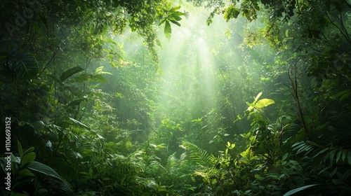 Fototapeta Naklejka Na Ścianę i Meble -  Lush green forest tropical rainforest landscape photography natural environment serene viewpoint nature's beauty